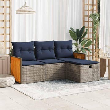 vidaXL 4-delige Loungeset met kussens poly rattan grijs, Verzenden, Nieuw, Loungeset
