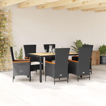 vidaXL 7-delige Tuinset met kussens poly rattan zwart, Verzenden, Nieuw, Tuinset