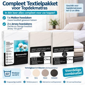 Textielpakket topper hoeslakens,1 molton + 2 hoeslakens vlak, Maison & Meubles, Overige typen