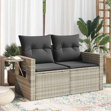 vidaXL Tuinbank 2-zits met kussens poly rattan lichtgrijs, Verzenden