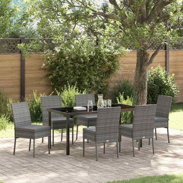 vidaXL Tuin Eettafel Set 7 pcs Grijs Gepoedercoat staal, Verzenden, Nieuw