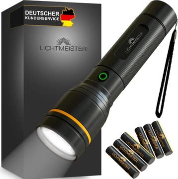Zaklamp LED - Oplaadbaar - 500 Lumen - Zwart - Lichtmeister, Verzenden, Nieuw