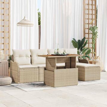 vidaXL Tuinbank Set 6 st Beige Poly rattan, Tuin en Terras, Verzenden, Nieuw
