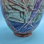 Große Vintage Keramik Vase – Kunstvolles Design in Blau &