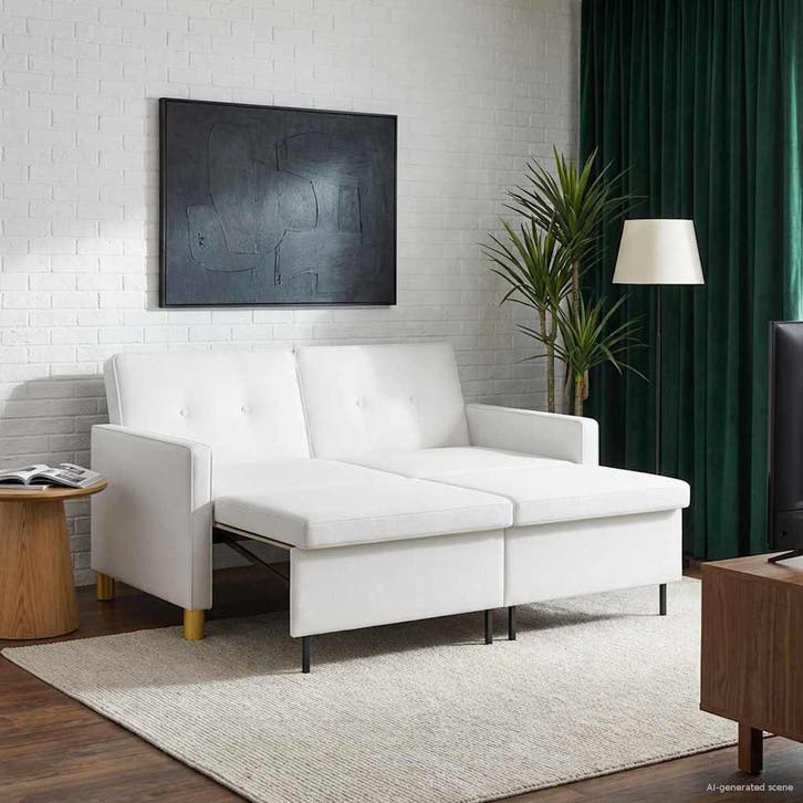 vidaXL Uittrekbare Slaapbank / zetel Wit Stof, Huis en Inrichting, Zetels | Zetels, Nieuw, Verzenden