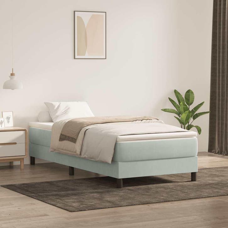 vidaXL Boxspring met matras fluweel lichtgrijs 90x210 cm, Maison & Meubles, Chambre à coucher | Lits, Envoi