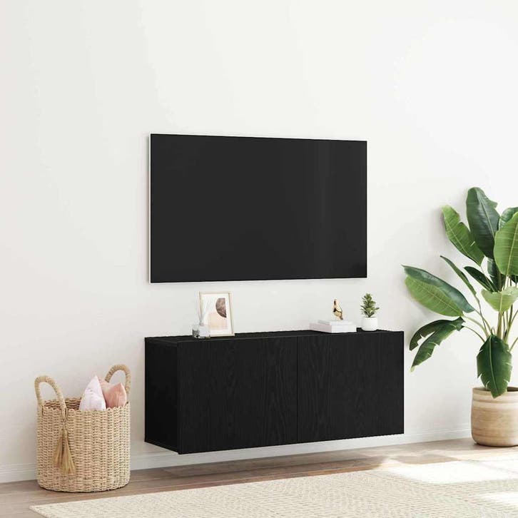 vidaXL Tv-meubelset 100 x 30 x 41 cm Zwart Eiken Bewerkt, Huis en Inrichting, Kasten |Televisiemeubels, Nieuw, Verzenden