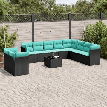 vidaXL 11-delige tuinbankset met kussens, zwart polyrotan, Verzenden