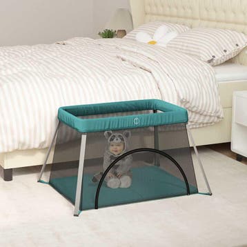 vidaXL Babybox met matras linnen groen, Verzenden, Nieuw