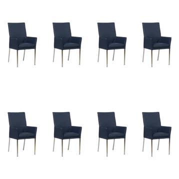 Set van 8 Leren eetkamerstoelen Royal - Toledo Kobalt, Ophalen of Verzenden