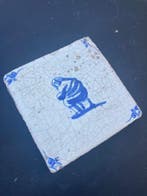 Tegel - Delfts blauwe tegel met een persoon die poept
