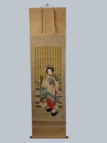 Maiko (apprentie geisha) Rouleau suspendu – Signé Jshiko,, Antiek en Kunst