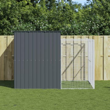 vidaXL Hondenhok met ren 214x253x181 cm gegalvaniseerd staal, Dieren en Toebehoren, Hondenhokken, Verzenden, Nieuw