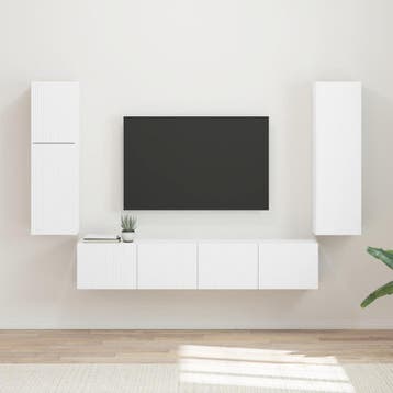 vidaXL Tv-meubelset 4 st Wit Bewerkt hout, Verzenden