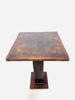 Salontafel - Brutalistische eikenhouten pedestaltafel met