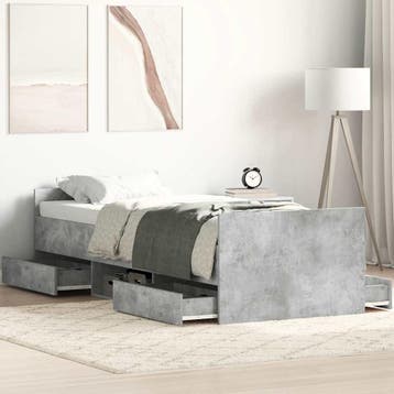 vidaXL Bedframe met hoofd- en voeteneinde betongrijs 90x200, Verzenden