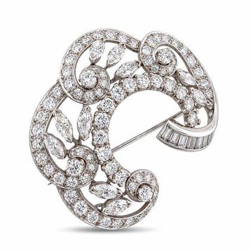 Broche - 18 carats Broche en or blanc 18 carats, diamant de