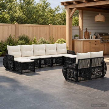 vidaXL Tuinbank Set 9 st Zwart en Crème Wit poly rattan, Verzenden