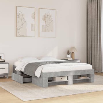 vidaXL Bedframe bewerkt hout betongrijs 135x190 cm, Verzenden