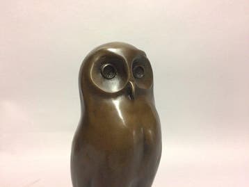 sculptuur, The young owl - 28 cm - Brons