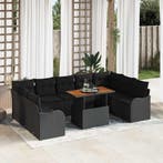 vidaXL Tuinbank Set 10 pcs Zwart Poly rattan en gepoedercoat, Verzenden