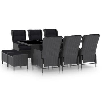 vidaXL 9-delige Tuinset met kussens poly rattan donkergrijs, Verzenden, Nieuw, Tuinset