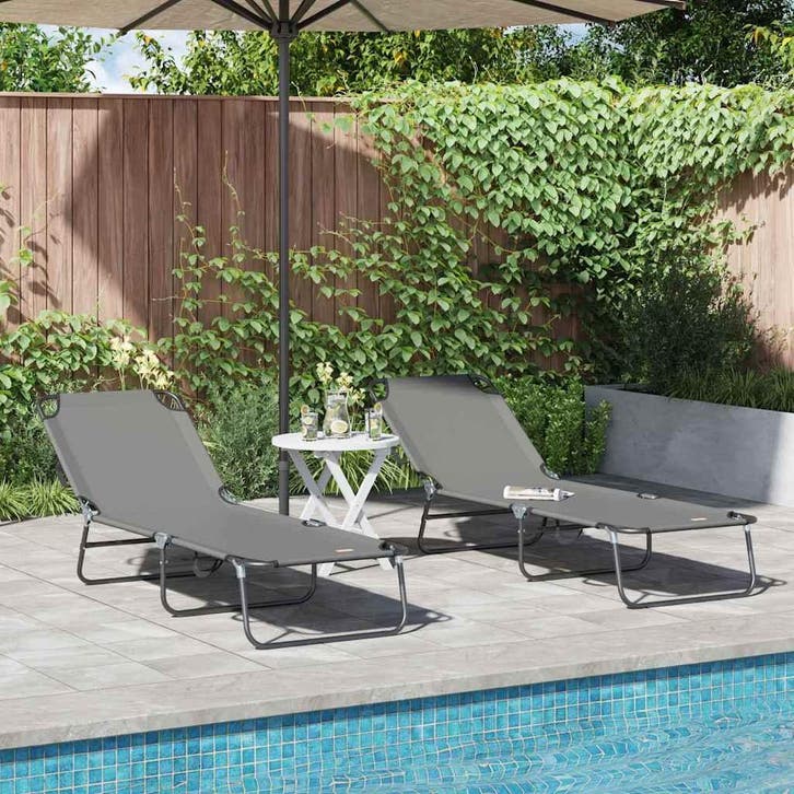 vidaXL Opvouwbare zonnebed 2 pcs Grijs 188 x 57 x 86,5 cm, Jardin & Terrasse, Chaises longues, Envoi