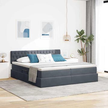 vidaXL LED opbergbed met matras Donkergrijs 180 x 200 cm, Verzenden
