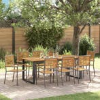 vidaXL Tuin Eettafel Set 9 pcs Grijs Massief Acacia Hout, Verzenden