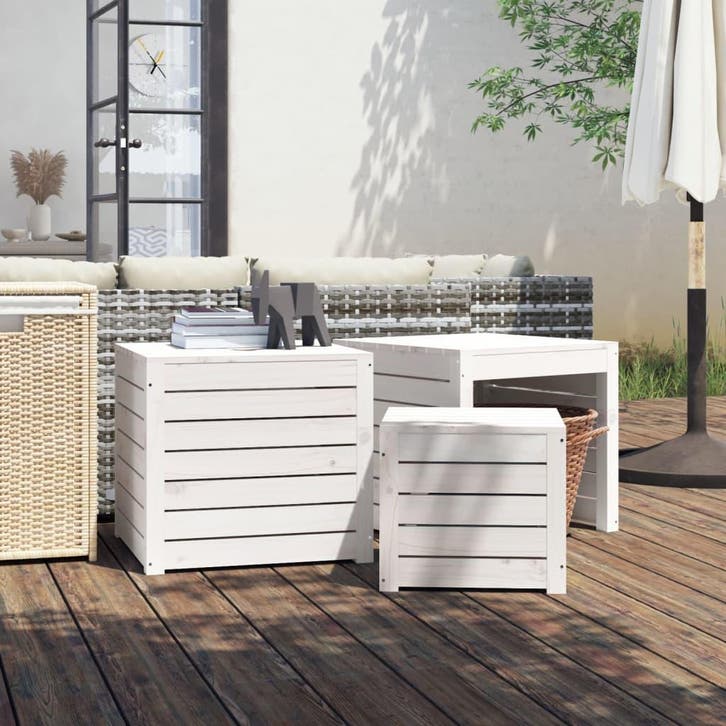 vidaXL 3-delige Tuinboxset massief grenenhout wit, Tuin en Terras, Bergingen en Tuinkasten, Nieuw, Verzenden