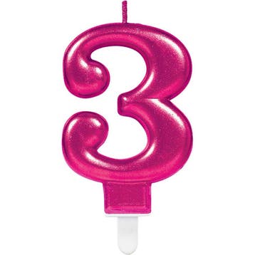 Kaars 3 Jaar Roze 8cm, Hobby en Vrije tijd, Feestartikelen, Verzenden, Nieuw
