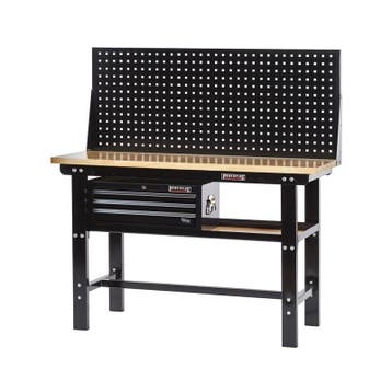 Werkbank zwart 150 cm met hardhouten blad + gereedschapskist, Ophalen of Verzenden, Nieuw