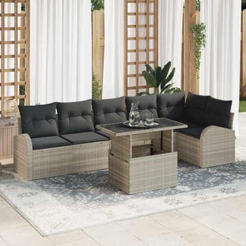 vidaXL Tuinbank Set 7 st Lichtgrijs poly rattan, Verzenden, Nieuw