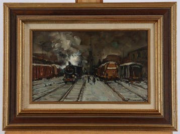 Arturo Bonan (1920-2010) - Winter at the Railway Depot