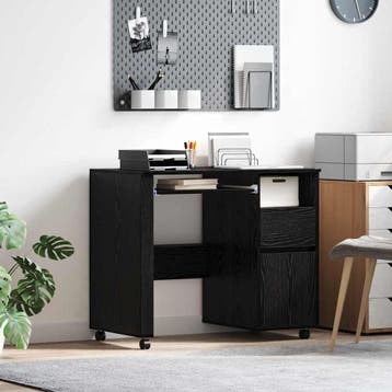 vidaXL Bureau met Wielen Zwart Eiken Bewerkt hout 91 x 50 x, Verzenden, Nieuw