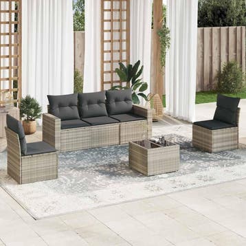 vidaXL 6-delige Loungeset met kussens poly rattan lichtgrijs, Verzenden, Nieuw