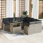 vidaXL Tuinbank Set met opslag 9 pcs Lichtgrijs Poly rattan, Verzenden, Nieuw