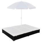 vidaXL Loungebed met parasol poly rattan zwart, Verzenden