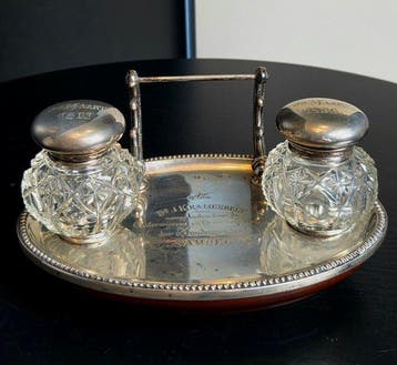 Inktbak - Antique Dutch Presentation Inkstand Set Cut Glass, Antiek en Kunst