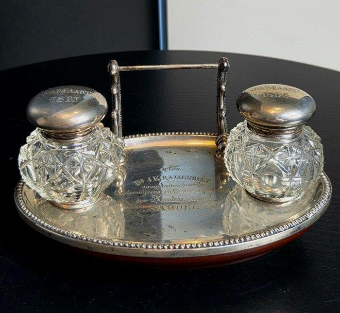 Inktbak - Antique Dutch Presentation Inkstand Set Cut Glass, Antiek en Kunst, Antiek | Overige Antiek