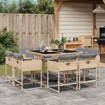 vidaXL 9-delige Tuinset met kussens poly rattan gemengd, Verzenden, Nieuw, Tuinset