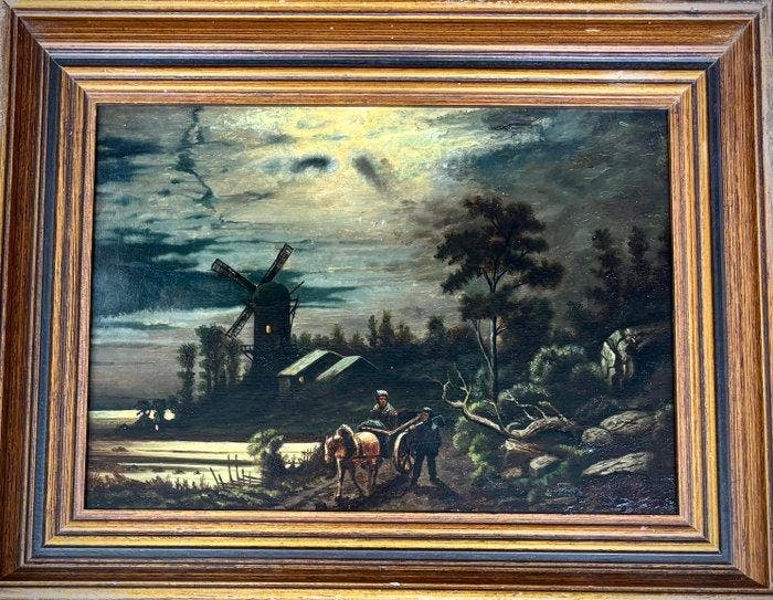 Europese school (XIX-XX) - Avondstemming - een romantisch, Antiquités & Art, Art | Peinture | Classique