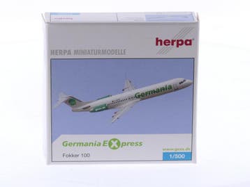 Schaal 1:500 Herpa 514156 Fokker 100 Germania Express Reg..., Ophalen of Verzenden, Zo goed als nieuw