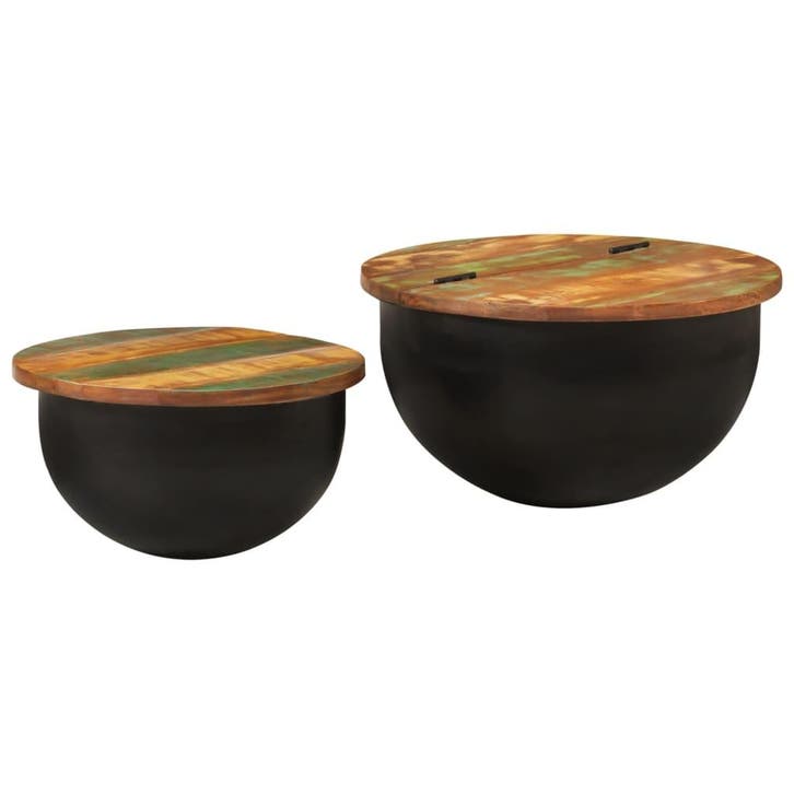 vidaXL 2-delige Salontafelset massief gerecycled hout zwart, Maison & Meubles, Tables | Tables de salon, Envoi