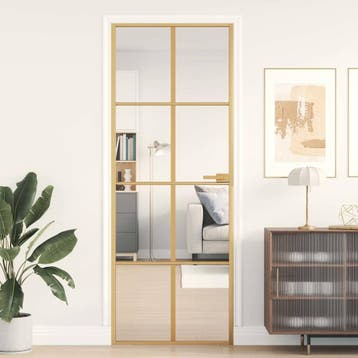 vidaXL Binnendeur smal 76x201,5 cm gehard glas en aluminium, Doe-het-zelf en Bouw, Deuren en Vliegenramen, Verzenden