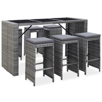 vidaXL 7-delige Tuinbarset met kussens poly rattan grijs, Verzenden, Nieuw