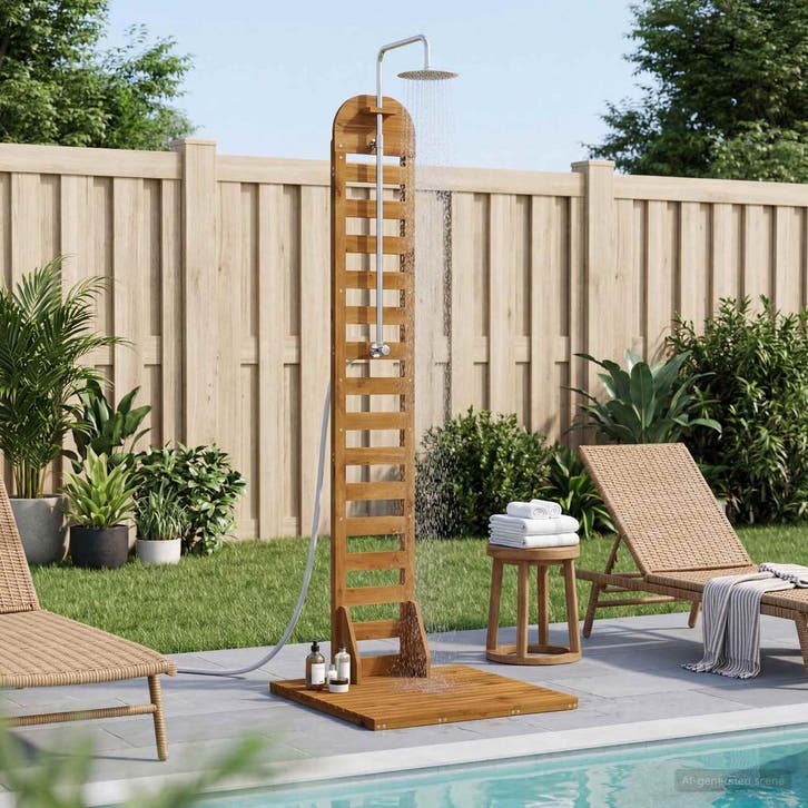 vidaXL Buitendouche 225 cm Massief acaciahout en roestvrij, Tuin en Terras, Zwembaden, Nieuw, Verzenden