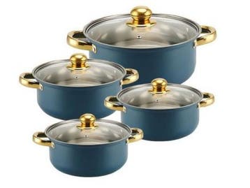 Veiling - Pannenset blauw 6 pannen met deksels, Huis en Inrichting, Keuken | Potten en Pannen, Nieuw