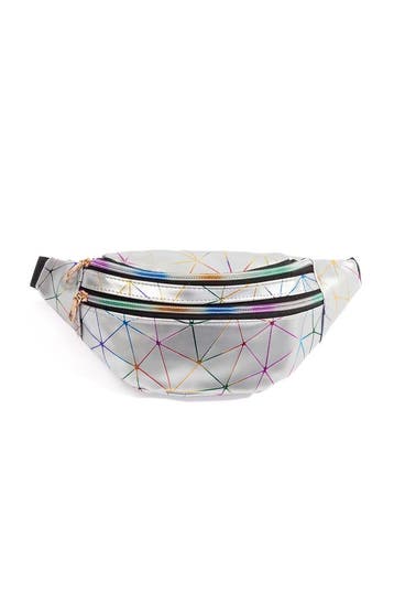 KIMU® Grote Holografische Zilveren Heuptas Regenboog Lijnpat, Ophalen of Verzenden, Nieuw