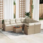 vidaXL Tuinbank Set met kussen 9 pcs Beige poly rattan, Verzenden